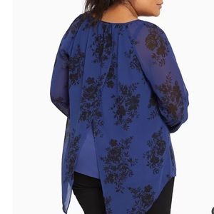 Torrid Blue Floral Sheer Sleeve Top SIZE 4